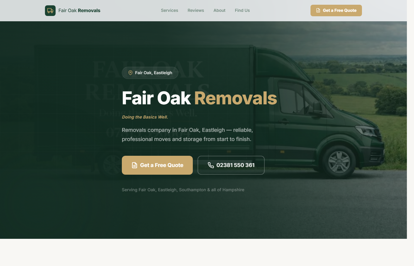 Fair Oak Removals website — removals company in Eastleigh